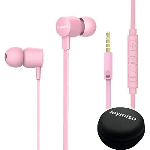 Joymiso Tangle Free Earbuds for Kids Women Small Ears with Case, Comfortable Lightweight in Ear Headphones, Flat Cable Ear Buds Wired Earphones with Mic and Volume Control for Cell Phone Laptop (Pink) Joymiso Tangle Free Earbuds for Kids Women Small Ears with Case, Comfortable Lightweight in Ear Headphones, Flat Cable Ear Buds Wired Earphones with Mic and Volume Control for Cell Phone Laptop (Pink)