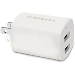 Tranesca Dual USB Wall Chargers for iPhone Xs/Xs Max,iPhone XR/8/7/6S/6S Plus/6 Plus/6, Samsung Galaxy S7/S6/S5 Edge, LG, HTC, Moto, Kindle and More-2 Pack (White)