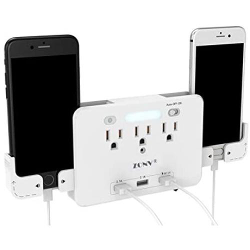 QC3.0 USB Quick Charger Adapter Socket Shelf Outlet Surge Protector Wall Mount Switch with Led Sensor Night Light Phone Holder Electrical Splitter for Office Home School College Dormitory Affiliates
