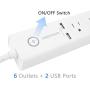 VASTFAFA 6-Outlet Surge Protector Power Strip with 2 Fast Charging USB Port,Desktop Charging Station 4.5 ft Extension Cord for Cruise Ship, Dorm Room Multi Plug Extender (White)