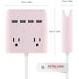 Multi Plug Outlet Extender & Splitter: iHome PowerReach 6ft Extension Cord with 2 Outlets & 4 USB Ports for Multiple Smartphone Charging - Desktop/Magnetic Wall Mounting Charger (Pink)