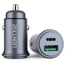 SIXTHGU USB C Car Charger Super Mini All Metal 30W 5A Fast USB Car Charger PD&QC 3.0 Dual Port Car Adapter Fit Compatible with iPhone 11/11 Pro/11 Pro Max/XS, Samsung Note 10/S10, Google Pixel 3/2/XL