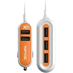 RapidX X5 Car Charger with 5 USB Ports for iPhone and Android Orange