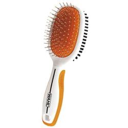 WAHL Premium Pet Double Sided Pin Bristle Brush with Patented Stacked Pin Design to Remove Loose Hair Plus Stimulate The Skin While Creating a Soft Coat Shine, Orange/White (858501)