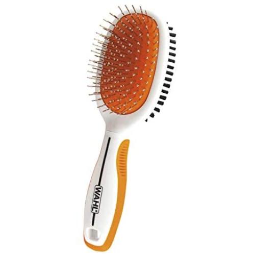 WAHL Premium Pet Double Sided Pin Bristle Brush with Patented Stacked Pin Design to Remove Loose Hair Plus Stimulate The Skin While Creating a Soft Coat Shine, Orange/White (858501)