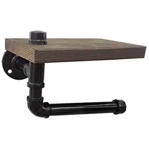 Jamcoly Industrial Pipe Toilet Paper Holder with Rustic Wooden Shelf and Cast Iron Pipe Hardware for Bathroom Washroom Wall Mounted Kit Commercial Grade Metal Modern Jamcoly Industrial Pipe Toilet Paper Holder with Rustic Wooden Shelf and Cast Iron Pipe Hardware for Bathroom Washroom Wall Mounted Kit Commercial Grade Metal Modern