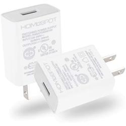 UL Certified USB Wall Charger by Homespot 5V1A Plug in-Door Power AC Adapter for Travel Office Home Use - 2 Pack White