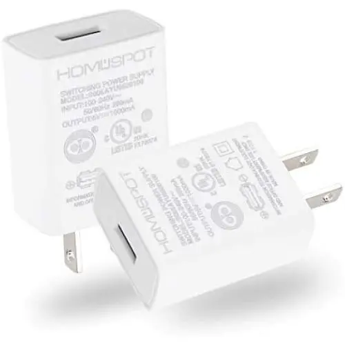UL Certified USB Wall Charger by Homespot 5V1A Plug in-Door Power AC Adapter for Travel Office Home Use - 2 Pack White UL Certified USB Wall Charger by Homespot 5V1A Plug in-Door Power AC Adapter for Travel Office Home Use - 2 Pack White