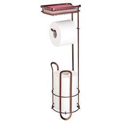 mDesign Freestanding Metal Wire Toilet Paper Roll Holder Stand and Dispenser with Storage Shelf for Cell, Mobile Phone - Bathroom Storage Organization - Holds 3 Mega Rolls - Venetian Bronze