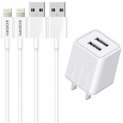 iPhone Charger, KOZOPO Lightning Cable 6FT(2-Pack) Fast Charging Data Sync Transfer Cord with 2 Port USB Plug Wall Charger Travel Adapter Compatible with iPhone 11 Pro Max XS XR X 8 7 Plus 6S 6 iPad