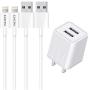 iPhone Charger, KOZOPO Lightning Cable 6FT(2-Pack) Fast Charging Data Sync Transfer Cord with 2 Port USB Plug Wall Charger Travel Adapter Compatible with iPhone 11 Pro Max XS XR X 8 7 Plus 6S 6 iPad