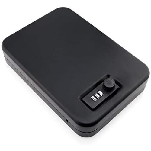 Portable Mini Safe Storage Box w/Combination Lock - Hidden Lockbox w/Cable Tether - TSA Approved Travel Case for Car Home Dorm Room Vacation | Fits Gun Pistol Passport Jewelry Money 9.5 x 6.5 x 2 in