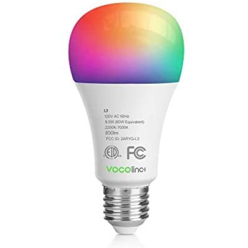 VOCOlinc Smart Wi-Fi LED Light Bulb A21 9.5W (60W Equiv.) Multicolor and Whites Dimmable Works with Apple HomeKit (iOS 13+) Alexa Google Assistant No Hub Required 2.4GHz SmartGlow (1 Pack)