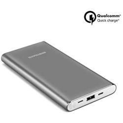 High Capacity 10000mAh Quick Charge QC 3.0 Portable Charger Fast Speed Charging Dual Input Thin Power Bank Compatible For iPhone iPad Samsung Galaxy Mobile phone & Android Smartphone Device Space Grey