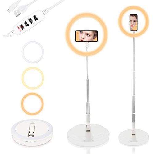 11.5" Selfie Ring Light with Stand and Phone Holder,Foldable Makeup Light 22" - 66” Stretchable Portable Selfie Desk Fill Light for Indoor Outdoor Live Stream/Makeup/YouTube/Tiktok/Vlogging,White