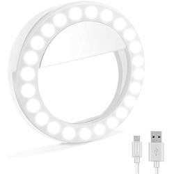 Selfie Ring Light, XINBAOHONG Rechargeable Clip-on Selfie Fill Light with 48 LED for iPhone/Android Smart Phone Photography, Camera Video, Girl Makes up(White)