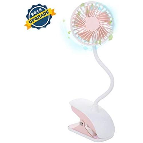 Clip On Stroller Fan, Tutuko 2000mAh USB Rechargeable Mini Desk Fan, 3 Speeds Ultra-Quiet Portable Fan, 360° Bendable Personal Clip Fan for Baby Carriage, Treadmill, Bedside, Dorm, Office (Baby Pink)