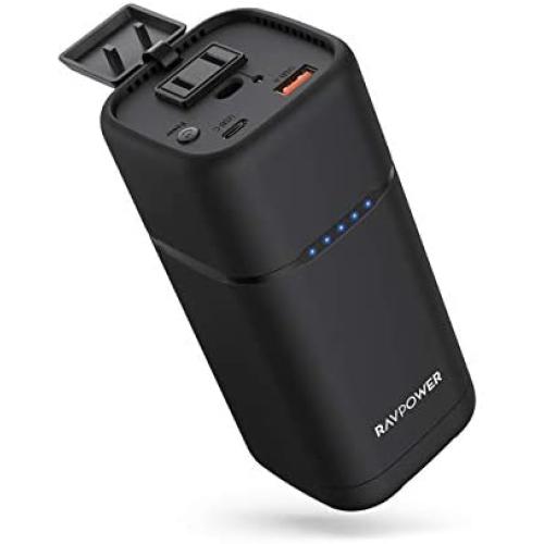 AC Portable Charger RAVPower 20000mAh 80W AC Power Bank with 30W PD USB C AC Outlet Laptop Charger External Battery Pack for MacBook Air iPad Pro iPhone SE Nintendo Switch(USB C Adapter Not Included)