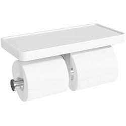 CRO DECOR Double Roll Toilet Paper Holder with Shelf, Bathroom Tissue Paper Roll Holder with Mobile Phone Storage 2 Rolls, White