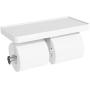 CRO DECOR Double Roll Toilet Paper Holder with Shelf, Bathroom Tissue Paper Roll Holder with Mobile Phone Storage 2 Rolls, White