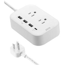 JOTO 2 Outlet Surge Protector Power Strip with USB Smart Charger (4 Port,5V 7.4A),with Type C Charging Port, 6.6ft Long Cord Extension, Home Office Desk Nightstand Travel Charger Station -White