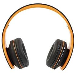 PowerLocus Wireless Bluetooth Over-Ear Stereo Foldable Headphones, Wired Headsets with Built-in Microphone for iPhone, Samsung, LG, iPad (Orange)