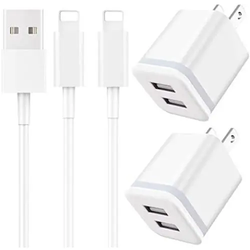 Phone Charger 10ft Cable with Wall Plug (Pack of 4), DECIPA Dual USB Wall Charger Adapter Block Cube with Charging Cord Replacement for iPhone Xs/Xs Max/XR/X 8/7/6/6S Plus SE/5S/5C, Pad, Pod Phone Charger 10ft Cable with Wall Plug (Pack of 4), DECIPA Dual USB Wall Charger Adapter Block Cube with Charging Cord Replacement for iPhone Xs/Xs Max/XR/X 8/7/6/6S Plus SE/5S/5C, Pad, Pod