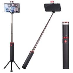 TWING Selfie Stick Tripod Bluetooth All in 1 Extendable Selfie Stick Wireless Remote and Tripod，Rechargeable LED Fill Light，Extends to 39.4"，Selfie Stick for iPhone/Android Devices (Black)
