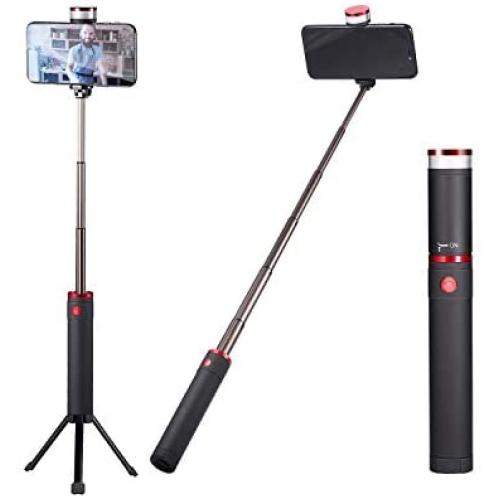 TWING Selfie Stick Tripod Bluetooth All in 1 Extendable Selfie Stick Wireless Remote and Tripod，Rechargeable LED Fill Light，Extends to 39.4"，Selfie Stick for iPhone/Android Devices (Black)