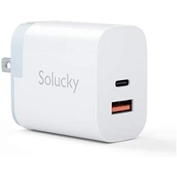 USB C Charger, Solucky Foldable Dual Port 18W Wall Charger with Power Delivery PD 3.0 and One USB Power Port for iPhone 11/XS/SE/Max/XR/X/8/7/6/Plus, iPad Pro/Air,Samsung Galaxy S10/S9, and More