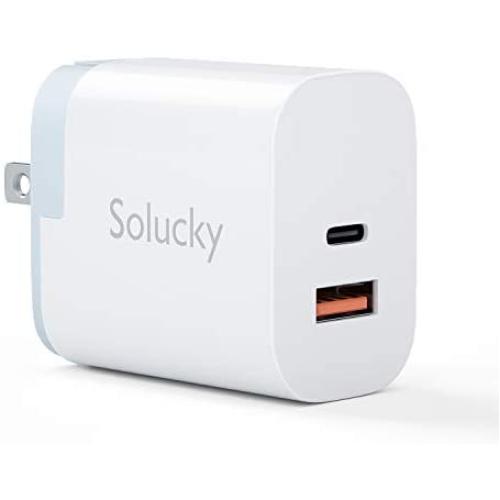 USB C Charger, Solucky Foldable Dual Port 18W Wall Charger with Power Delivery PD 3.0 and One USB Power Port for iPhone 11/XS/SE/Max/XR/X/8/7/6/Plus, iPad Pro/Air,Samsung Galaxy S10/S9, and More