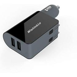 Wishinkle UL Certified 2-in-1 Compact Wall Charger, Portable 2 Port Dual USB Car Charger with Foldable Plug Power Adapter, Compatible with iPhone X XR XS 7 8 Plus Note 8 9 Galaxy S8 S9 Plus and More