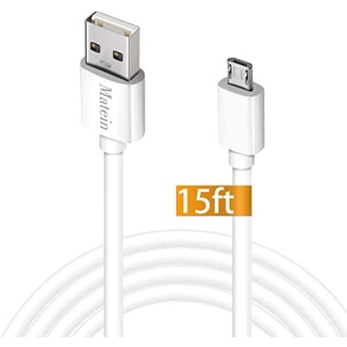 Micro USB Charger Cable, 15 Ft Durable Extra Long USB 2.0 Charge Cord, High Charging Speed for Android，Windows Smartphones，Samsung，HTC，Motorola，Nokia，LG，Tablet and More，White