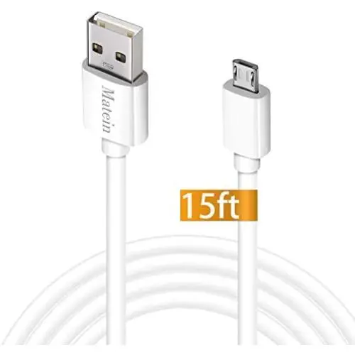 Micro USB Charger Cable, 15 Ft Durable Extra Long USB 2.0 Charge Cord, High Charging Speed for Android，Windows Smartphones，Samsung，HTC，Motorola，Nokia，LG，Tablet and More，White