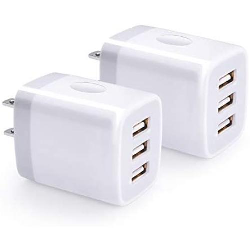 USB Wall Charger, Hootek 2-Pack USB Wall Plug 3-Port Charging Box 3.1A Power Adapter Multi Port Quick Charger Block Cube Compatible for iPhone XR/XS/XS MAX/X/8/7/6S Plus, iPad, Samsung, LG, HTC, Moto