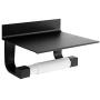 micoe Toilet Paper Holder with Phone Shelf,Hole-Free Self Adhesive Bathroom Wall Mount Paper Towel Roll Holder,Space Aluminum,Black