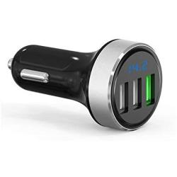 3 USB Car Charger,input12v/24v,QC3.0 Output 4.8V,Cigarette Lighter Voltage Meter Compatible for iPhone,iPad,Samsung Galaxy,USB Charging Devices,Silver