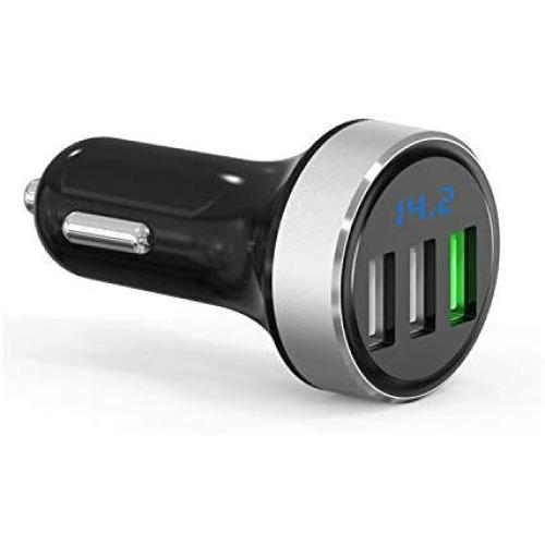 3 USB Car Charger,input12v/24v,QC3.0 Output 4.8V,Cigarette Lighter Voltage Meter Compatible for iPhone,iPad,Samsung Galaxy,USB Charging Devices,Silver