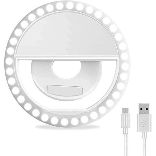 BaSi Selfie Ring Light,Selfie Light Rechargeable Portable Clip-on Selfie Fill Ring Light for iPhone Android Smart Phone Photography, Camera Video, Girl Makes up (White)