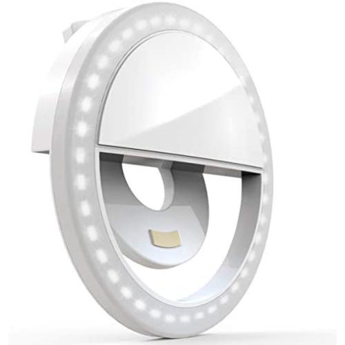 Auxiwa Clip on Selfie Ring Light [Rechargeable Battery] with 36 LED for Smart Phone Camera Round Shape, White