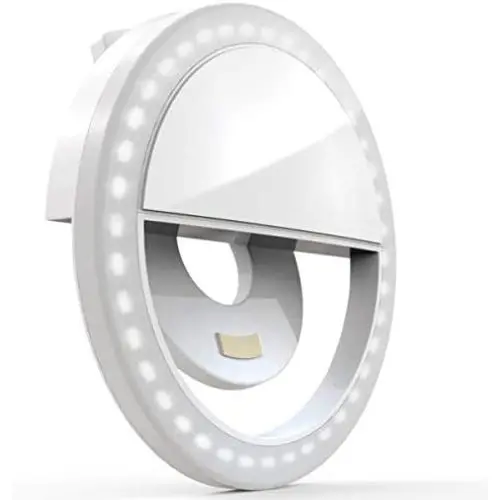 Auxiwa Clip on Selfie Ring Light [Rechargeable Battery] with 36 LED for Smart Phone Camera Round Shape, White