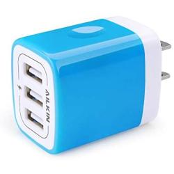 USB Charger Multi Port, Ailkin Micro USB Charger Charging Block USB Wall Plug Travel Charger Outlet Fast Charger Brick USB Charging Block Compatible iPhone iPad, iPhone, and iWatch (Blue/3Port)