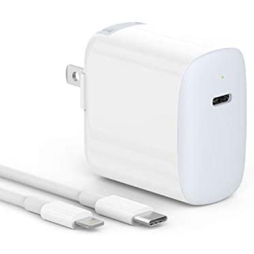 iPhone Fast Charger Apple Certified, 18W USB C Charger for iPhone 11, 11 Pro Max, SE, XR, Xs, X, 8, iPad Pro 12.9 Gen 1/2, iPad 7, iPad Air 3, iPad Mini 5, LED, 6.6ft USB C to Lightning Cable