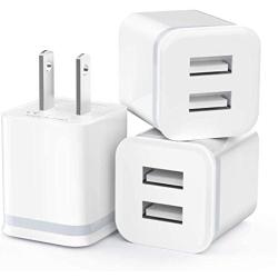 USB Wall Charger, LUOATIP 3-Pack 2.1A/5V Dual Port USB Cube Power Adapter Charger Plug Charging Block Replacement for iPhone Xs/XR/X, 8/7/6 Plus, Samsung, LG, HTC, Moto, Android Phones