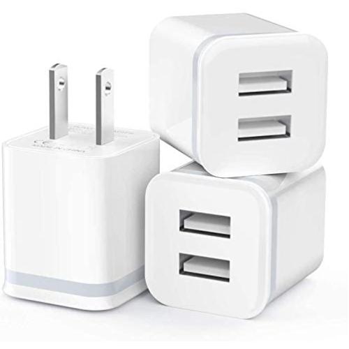 USB Wall Charger, LUOATIP 3-Pack 2.1A/5V Dual Port USB Cube Power Adapter Charger Plug Charging Block Replacement for iPhone Xs/XR/X, 8/7/6 Plus, Samsung, LG, HTC, Moto, Android Phones