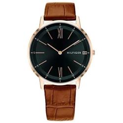 Tommy Hilfiger Mens Casual Stainless Steel Quartz Watch with Leather Strap, Brown, 19.3 (Model: 1791516)