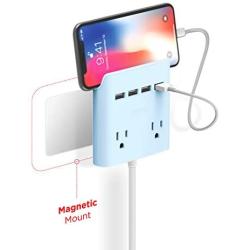 Multi Plug Outlet Extender & Splitter: iHome PowerReach 6ft Extension Cord with 2 Outlets & 4 USB Ports for Multiple Smartphone Charging - Desktop/Magnetic Wall Mounting Charger