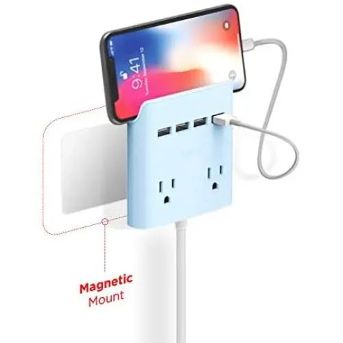 Multi Plug Outlet Extender & Splitter: iHome PowerReach 6ft Extension Cord with 2 Outlets & 4 USB Ports for Multiple Smartphone Charging - Desktop/Magnetic Wall Mounting Charger Multi Plug Outlet Extender & Splitter: iHome PowerReach 6ft Extension Cord with 2 Outlets & 4 USB Ports for Multiple Smartphone Charging - Desktop/Magnetic Wall Mounting Charger