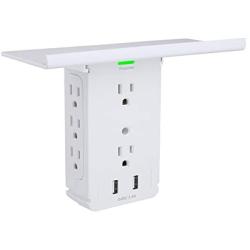 Socket Shelf 8 Outlet Surge Protector, Wall Socket Shelf Outlet Extender with 2 USB Charging Port, Bathroom Outlet Plug Expansion Shelf(8AC2USB-Surge Protector)