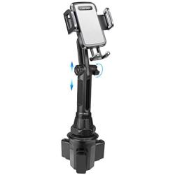 Car-Cup-Holder-Phone-Mount Adjustable Long Pole Automobile Cup Holder Smart Phone Cradle Car Mount for iPhone 11 Pro/XR/XS Max/X/8/7 Plus/6s/Samsung S10 /Note 9/S8 Plus/S7 Edge-Grey